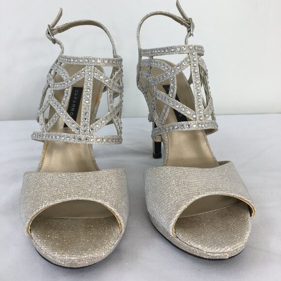 Caparros Gold Metallic Glitter Stiletto Formal Heel Sandals Size 6 EXCELLENT - Picture 2 of 8